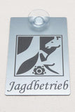 Auto Schild Jagdbetrieb / Jagdschutz mit Saugnapf NRW Wappen